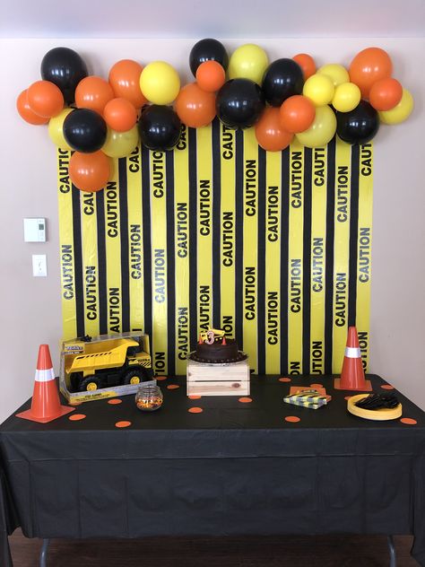 Two Year Old Birthday Party Construction, Caution 50th Birthday Party, Dinosaur And Construction Party, Caution Birthday Party Ideas, Toddler Truck Birthday Party, Construction Birthday Party Decorations Diy, Construction Charcuterie Board, Diggin Being 2, 2 Year Construction Birthday Party