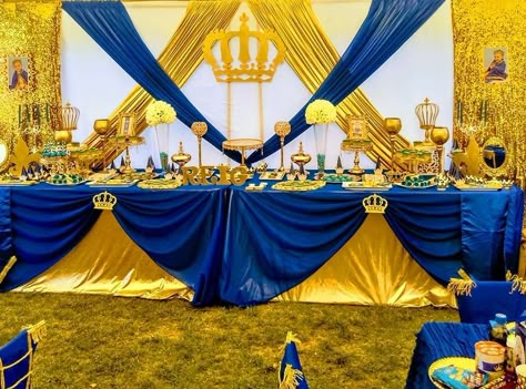 Quinceanera Ceremony, Prince Birthday Decorations, Prince Singer, Royal Prince Birthday Party, Blue Yellow Weddings, Prince Baby Shower Theme, Royal Blue Wedding Theme, Prince Birthday Party, Blue Wedding Decorations