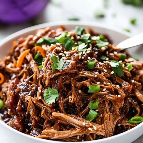 Slow Cooker Asian Pulled Pork - Insanely Good Asian Pork Crockpot Recipes, Chinese Pulled Pork, Korean Pulled Pork Slow Cooker, Pork Tenderloin Bowl, Asian Pulled Pork Slow Cooker, Slow Cooker Pork Shoulder Recipes, Slow Cooker Korean Pork, Pork Shoulder Roast Crock Pot, Korean Pulled Pork