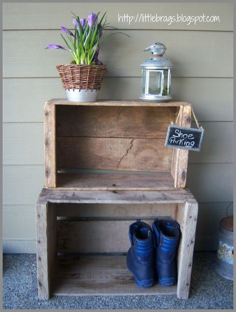 Decorating with Wooden Crates | wood crates Old Crates, Apartment Patio, Backyard Porch, House With Porch, Front Porch Decorating, Budget Backyard, Decks And Porches, Deck Decorating, Boho Home