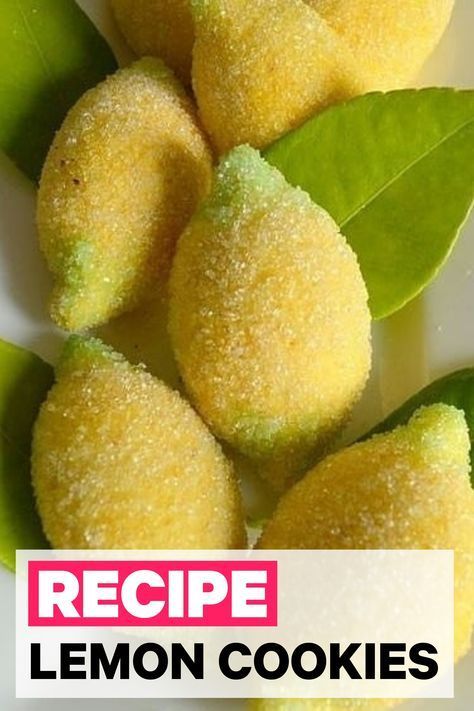 Here is a recipe for fragrant lemon cookies. Dedicated to all the lemon tea lovers.⠀ These are delicious cookies with a pleasant lemon flavor and aroma. It’s spicy from the inside and crispy from the outside, with a crumbly crust. The cookies are very easy to cook; try it! Click the link to read the FREE recipe! Lemon Pillow Cookies, Lemon Shaped Dessert, Lemon Bar Cookies Recipes, Fruit Shaped Cookies, Lemon Shaped Cookies, Fancy Biscuits, Shaped Cookies Recipe, Lemon Oreos, Italian Lemon Cookies