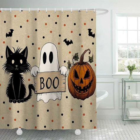 Polka Dot Ghost Pumpkin Cat Boo Halloween Shower Curtain, Retro Bat Polka Dot Cat Ghost Pumpkin Bathroom Shower Curtain, Happy Halloween Decor Shower Curtain with 12PCS Hooks, 70X85IN : Amazon.ca: Maison Buffet Halloween, Décoration Table Halloween, Table Halloween, Halloween Shower Curtain, Cat Ghost, Pumpkin Cat, Bathroom Shower Curtain, Ghost Cat, Ghost Pumpkin