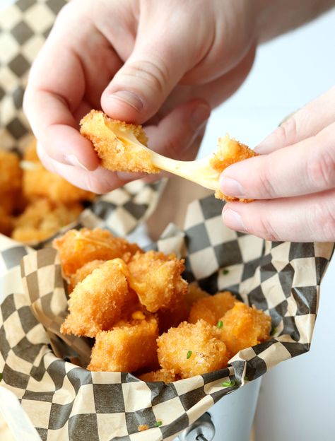 Crunchy Fried Cheese Bites | Dash of Savory | Cook with Passion Fried Cheese Bites, Fried Cheese Sticks, Stomach Rumbling, Cheese Bites Recipe, Super Bowl Menu, Cheese Pull, Fried Peppers, Sriracha Aioli, Fried Cheese