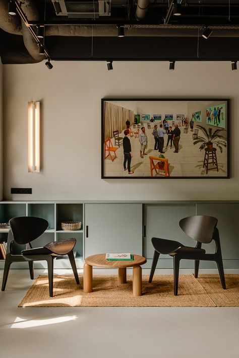 aparthotel by krea.tina weaves veganism and ethical living into its interior design Living Room With 2 Chairs, Bohemian Office Design, Functionalism Interior, Wall Office Design, Modernism Interior, Office Space Interior, 2023 Picture, Interior Design Commercial, Ethical Living