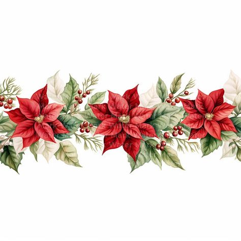 *Welcome to our store! *We offer a collection of unique Christmas clipart. Our offer includes various patterns of poinsettia borders and garlands, which are perfect for decorating Christmas cards, invitations, posters, presentations, websites and many other projects. *This download contains 13 individual clipart images. *Characteristic: These high quality clipart images are in a watercolor style. We offer them as JPG files with a white background at a resolution of 4096x4096 pixels - 300 DPI. Su Poinsettias Drawing, Paper Crafts Christmas, Christmas Borders, Joy Decorations, Christmas Photo Album, Christmas Garlands, Christmas Border, Personalized Greeting Cards, Santa Claus Is Coming To Town