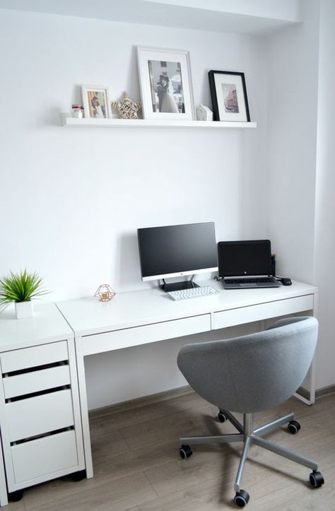 20 Simple And Stylish Workspace With IKEA Micke Desk | Home Design And Interior Ikea Micke Desk, Ikea Micke, Ikea Home Office, Minimalist Dekor, Space Family, Garage Renovation, Apartment Goals, Ikea Desk, Corner Computer Desk