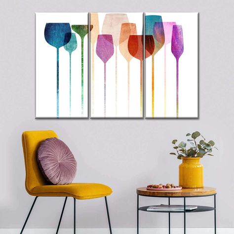 Wine Art Drawing, Kitchen Painting Art, Wine Paintings, Wine Pics, Drawing Decor, Contemporary Art Artists, Colorful Wall Art Canvas, Wine Painting, Party Glasses