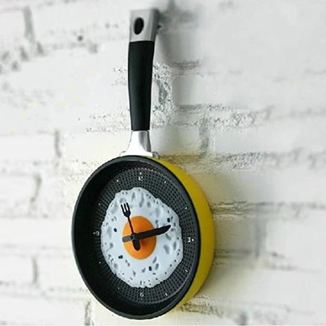 WINOMO 3D Pan with Fried Egg Shape Pot Wall Clock Modern Design for Kitchen Decoration (NO Battery Included) - Yellow Cutlery Design, Bedroom Wall Clock, Traditional Wall Clocks, Kitchen Clocks, Hanging Table, Kitchen Wall Clocks, Hanging Clock, Clock Gift, Tableware Design