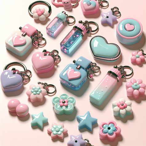 This kawaii-inspired resin art keychain is a teenage girl's dream. Glossy, light-catching charm, filled with hearts, stars & flowers in pleasing pastel shades. Small, compact, perfect for on-the-go styling. #KawaiiArt #KawaiiKeychain #ResinArt #TeenAccessory #KawaiiAccessorries #KawaiiResinArt Resin Art Keychain, Aesthetic Items, Art Keychain, Resin Clay, Cute Keychain, Pastel Shades, Star Flower, Kawaii Art, Girls Dream