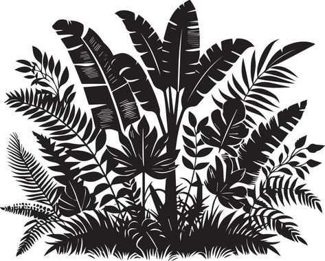 Jungle Silhouette, Jungle Trees Illustration, Jungle Illustration Black And White, Rainforest Plants Illustration, Palm Tree Clipart Black And White, Tropical Rainforest Illustration, Vbs Jungle, Jungle Illustration, Plant Vector