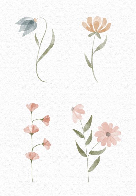 How To Paint Dainty Flowers, Dainty Flower Doodles, Dainty Flowers Drawing, Dainty Painted Flowers, Flower Painting Minimalist, Dainty Watercolor Flowers, Watercolor Flowers Procreate, Small Watercolor Flowers, Watercolor Wildflowers Simple