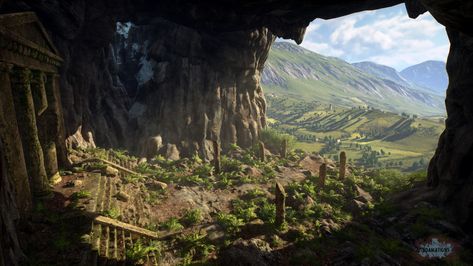 ArtStation - Mountain Cave Environment, Adam sharp Cave Environment, Mountain Cave, Dwarven City, Fantasy Story Ideas, Mountain City, Underground Cities, Substance Designer, Fairytale Photography, Location Inspiration