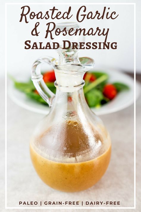 Rosemary Salad Dressing, Rosemary Vinegarette, Roasted Garlic Vinaigrette Recipe, Rosemary Salad, Vegan Basics, Vegan Salad Dressing Recipes, Garlic Salad Dressing, Balsamic Dressing Recipe, Veggies Salad