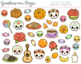 Merry Christmas Christmas Digital Clipart by GraphicsAreMagic Dia De Los Muertos Decorations Ideas, Stickers Kawaii, Mini Altar, Kawaii Clipart, Magic Day, Bee Creative, Drawing Examples, Kawaii Doodles, Bullet Journal Doodles