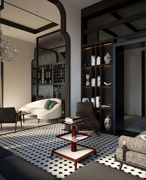 Art Deco Asian Interior, Asian Home Interior Design, Asian Modern Interior Design, Chinese Modern Interior Design, Asian Ceiling Design, Luxury Asian Interior, Asian Colonial Interior Design, Southeast Asian Home Design, Asian Art Deco Interiors