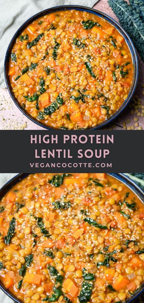 High Protein Lentil Soup Quick Vegetarian Protein Meals, High Protein Vegetarian Stew, Vegetarian Bariatric Meals, Soups With Broccoli, High Protein Vegetarian Soup, Vegetarian High Protein Meal Prep, High Protein Meals Vegan, Vegetarian Recipes High Protein, High Protein Meals Vegetarian