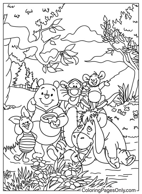 Winnie The Pooh Cakes, Winnie The Pooh Coloring Pages, Pooh Coloring Pages, Disney Colouring Pages, Forest Coloring Pages, Disney Doodles, Rainy Day Activity, Disney Canvas Art, Forest Coloring