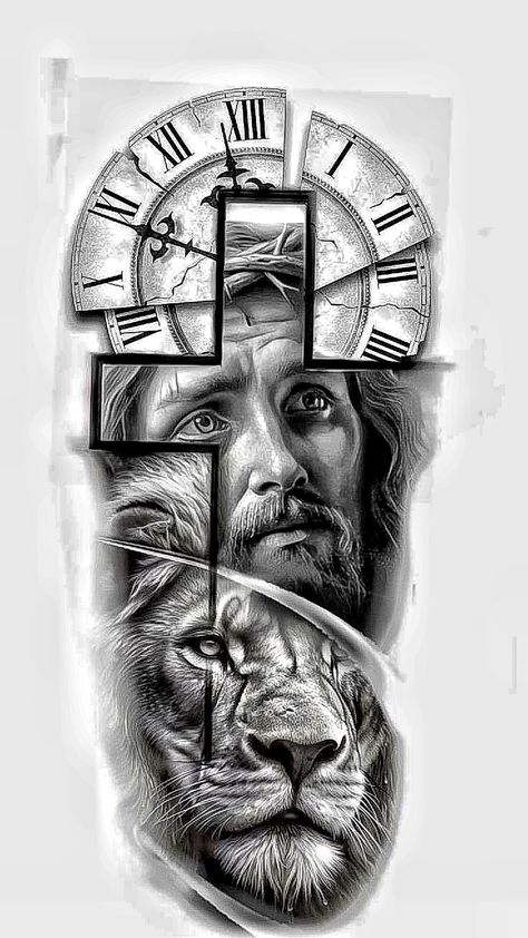 Jesus Tattoo Design, Tato Flash, Big Cat Tattoo, Red Dragon Tattoo, Bible Tattoos, Egyptian Tattoo Sleeve, Christ Tattoo, Mens Lion Tattoo, Mexican Art Tattoos