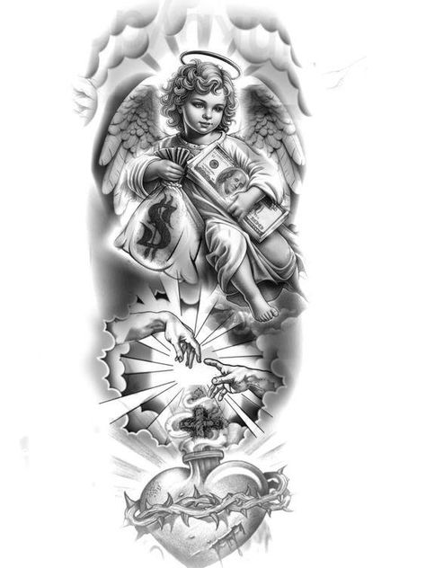 Archangel Tattoo, Rose Tattoos For Men, Tattoo Lettering Styles, Money Tattoo, Manga Tattoo, Chicano Tattoo, Chicano Art Tattoos, Greek Tattoos, Leg Sleeve Tattoo