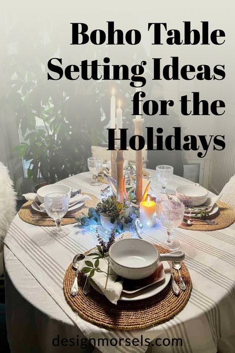 Boho Table Setting Ideas for the Holidays Boho Dining Table Decor, Boho Table Settings, Boho Table Setting, Table Setting Ideas, Boho Table, Setting Ideas, Pretty Tables, Unique Tables, Eat In Kitchen