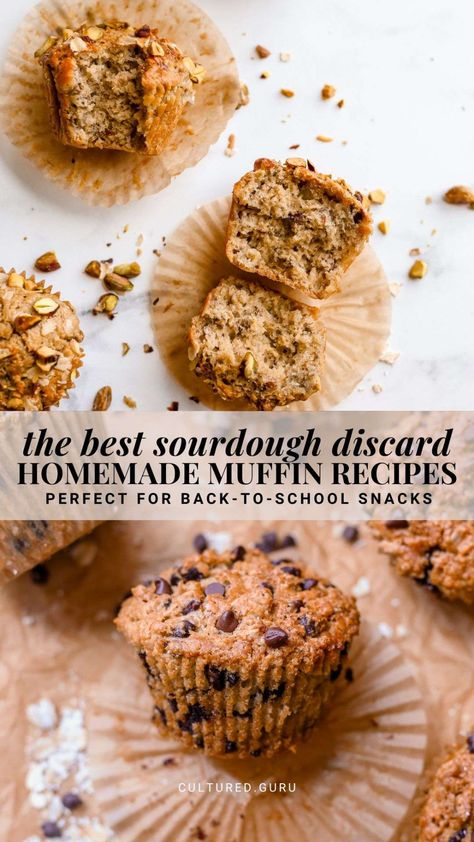 As the back-to-school season kicks off, finding nutritious and tasty snacks for kids is a top priority. What better way to fuel up for busy days, adventurous homeschooling activities, or after-school homework than with a selection of homemade, nourishing sourdough discard muffins? #school #snacks #muffins #healthy Sourdough Discard Snacks For Kids, Healthy Sourdough Discard Muffins, Healthy School Safe Muffins, Sourdough Discard Kids Snacks, Sour Dough Discard Healthy Muffins, Sourdough Discard Oatmeal Muffins, Sourdough Discard Muffins Healthy, Active Sourdough Muffins, Sourdough Discard Applesauce Muffins