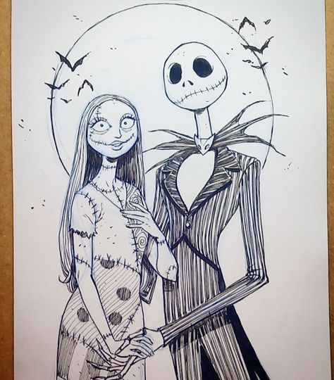 October 1st reminds me of Halloween, my first #inktober of this year! With Sally and Jack💙 Let's go #inktober2016 has Just Begun!! #Jack #Sally #TheNightmareBeforeChristmas #halloween #sketch #skecthbook #ink #warmup #draw #art #fun Jack Skellington And Sally Drawing, Tim Burton Drawings, Sally And Jack, Jack Y Sally, Jack Nightmare Before Christmas, Nightmare Before Christmas Drawings, Nightmare Before Christmas Tattoo, Tim Burton Style, Christmas Tattoo