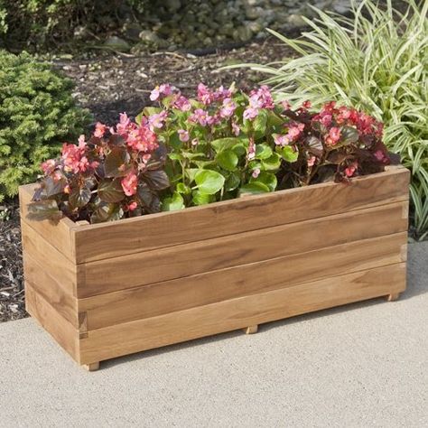 Display a beautiful bed of plants and flowers within this Teak Wood Rectangular Planter. Available in multiple sizes to choose from, this fr... Redwood Planter Boxes, Cheap Planters, Large Wooden Planters, Balcony Flower Box, Wooden Plant Pots, Beautiful Bed, Rectangular Planters, Window Planter Boxes, Wooden Planters