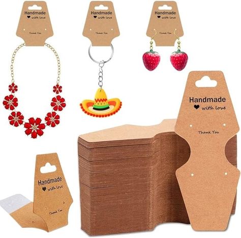 Amazon.com: 100PCS Jewelry Packaging for Small Business Self Adhesive Bracelet Display Cards, Sturdy Kraft Paper Necklace Holder Tags Card for Selling Keychain Scrunchies : Arts, Crafts & Sewing Keychain Holder Diy, Bracelet Display Cards, Packaging For Small Business, Paper Necklace, Keychain Holder, Earring Hole, Op Shop, Bracelet Display, Necklace Holder