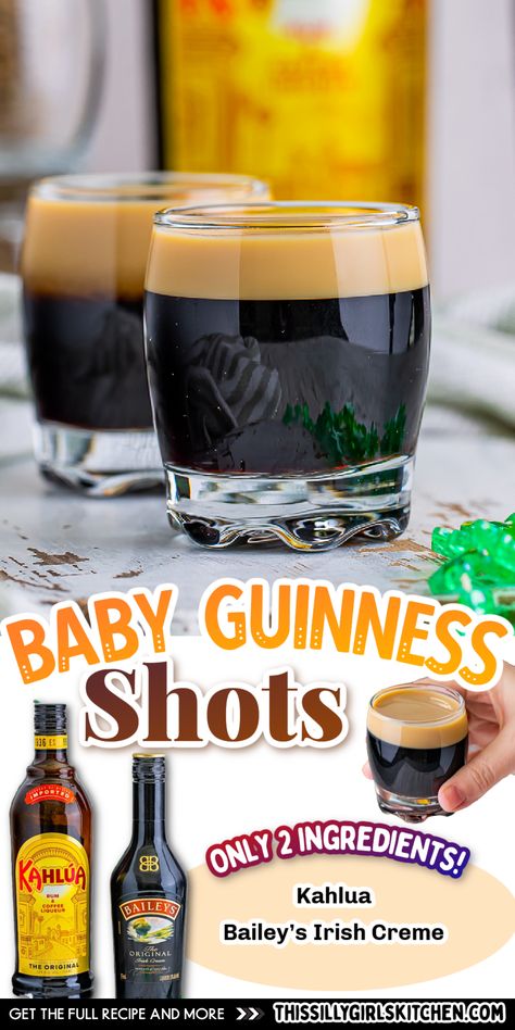 Baby Guiness, Baby Guinness, Kahlua Drinks, Beer Shot, Shooter Recipes, Yummy Alcoholic Drinks, Easy Drink Recipes, Baileys Irish, Shot Recipes