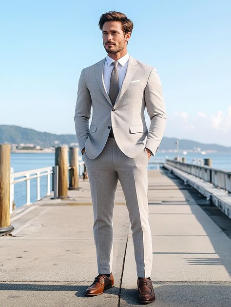 Embrace the elegance of simplicity with this light grey suit, perfect for any occasion. Whether it's a seaside wedding or a summer soirée, this look ensures you'll stand out in style. 

Visit our website to explore our latest collection: https://suitcentury.com/category/suits-tuxedos

#SuitCentury #MensFashion #EffortlessElegance #OOTD #StyleOnPoint #SuitUp #FashionDaily Light Grey Suit, Light Grey Suits, Clothing Displays, Winter Soldier Bucky, Men Fashion Casual Shirts, Grey Suit, Seaside Wedding, Summer Soiree, Fashion Suits