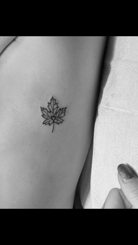 Simple Canada Tattoo, Toronto Tattoo Ideas Canada, Canada Symbols Art, Maple Leaf Tattoo Minimalist, Canadian Inspired Tattoos, Canada Travel Tattoo, Small Canada Tattoo, Tiny Maple Leaf Tattoo, Canadian Leaf Tattoo