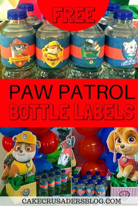 Free Paw Patrol Water Bottle Labels Great party idea for your table Paw Patrol Water Bottle, Paw Patrol Party Printables, Cupcakes For Kids, Paw Patrol Party Decorations, Paw Patrol Printables, Paw Patrol Birthday Theme, Paw Patrol Decorations, Paw Party, Paw Patrol Birthday Cake