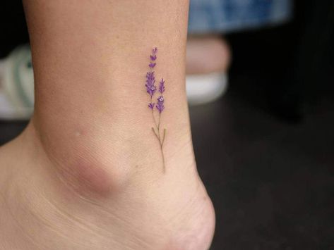 Lilac Tattoo Ankle, Purple Lavender Tattoo, Vervain Tattoo, Purple Flower Tattoo, Purple Flower Tattoos, Lilac Tattoo, Purple Tattoos, Tattoo Thoughts, Iris Tattoo