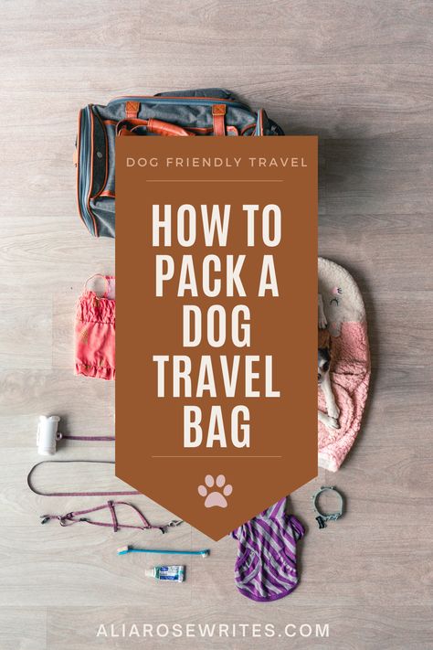 In this packing guide, I'm sharing what’s in my dog’s travel bag and how to pack all the dog travel accessories you need for a successful dog friendly vacation! Dog Road Trip Essentials, Dog Travel Packing List, Dog Bag Essentials, Dog Packing List Road Trips, Pet Travel Essentials, Puppy Travel Essentials, Dog Camping Essentials, Dog Essentials For Camping, Traveling With Dog