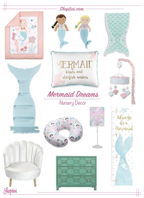 Mermaid Themed Nursery, Mermaid Nursery Theme, Mermaid Room Ideas Kids, Little Mermaid Nursery, Nursery Theme Ideas, Mermaid Themed Bedroom, Ten Cute, Mermaid Nursery Decor, Mermaid Room Decor