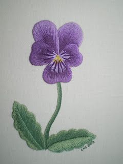 Pansy Embroidery, Violet Embroidery, Trish Burr, Prayer Of Thanks, Long And Short Stitch, Purple Pansy, Floral Embroidery Patterns, Hand Embroidery Projects, Hand Embroidery Flowers