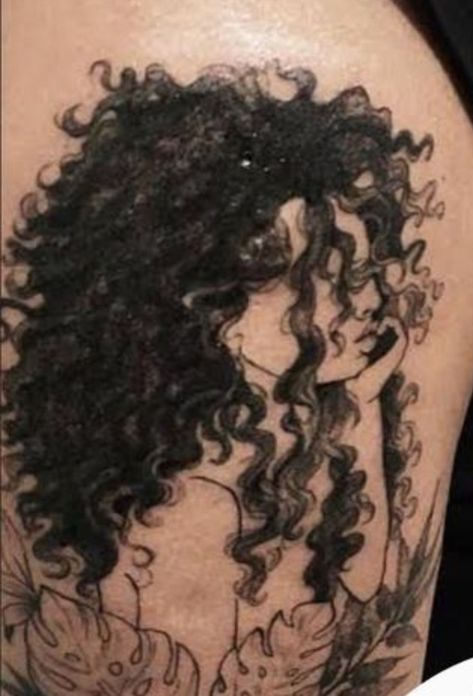 Curly Hair Tattoo Outline, Curly Hair Tattoo, Brown Curls, Curly Hair Women, Hair Tattoos, Realism Tattoo, Head Tattoos, Tattoo Outline, Girls In Love