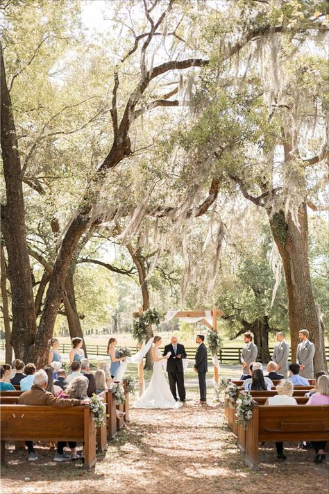 Romantic Outdoor Wedding Ceremony, All 4 One, Romantic Outdoor Wedding, Emotional Wedding, Farm Wedding Venue, Florida Wedding Venues, Oak Trees, Outdoor Venues, Rustic Outdoor