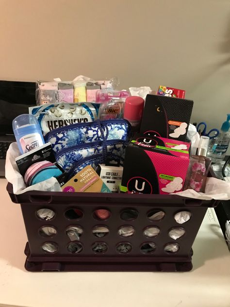 Period Basket Ideas, Period Basket For Daughter, First Period Gift Ideas, Period Basket For Girlfriend, Period Gift Basket, First Period Kit Daughters, Period Basket, Period Package, Girl Survival Kits