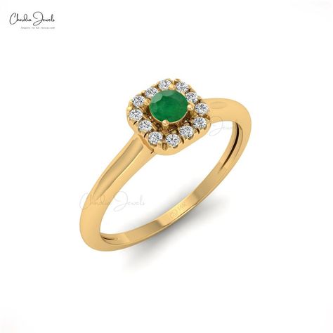 Natural Emerald Solitaire Ring Emerald Solitaire Ring, Gold Halo Ring, Emerald Ring Gold, Solid Gold Band, White Diamond Ring, Zambian Emerald, Anniversary Jewelry, Gold Halo, Emerald Engagement