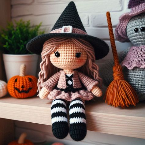 The Witch Amigurumi is an enchanting crochet project perfect for the Halloween season. With her pointy hat, striped stockings, and charming broomstick, this Witch Amigurumi, Crochet Witch, Magical Halloween, Minion Crochet, Animal Amigurumi, Crochet Phone Cases, Crochet Dog Sweater, Striped Stockings, Crochet Animal Amigurumi