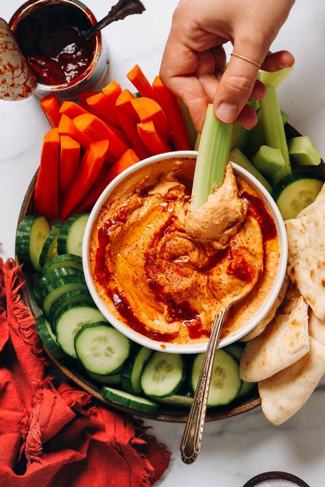 Chipotle Hummus Recipe, Minimalist Baker Vegan, Chipotle Hummus, Vegan Middle Eastern, Chipotle Tofu, Chilaquiles Recipe, Spicy Hummus, Minimalist Baker, Dips And Appetizers