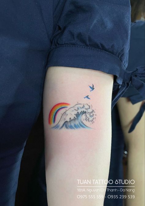 Rainbow Sunset Tattoo, Rainbow Wave Tattoo, Rainbow Tattoo Ideas Unique, Vietnam Danang, Tattoos 2023, Rainbow Tattoo, Crazy Tattoos, Timeless Tattoo, Sunset Tattoos