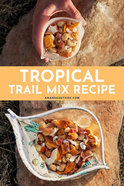 Tropical Trail Mix Recipe — Amanda Outside Tropical Trail Mix Recipe, Healthy Trail Mix Recipes, Trail Mix Ingredients, Trail Mix Recipe, Yogurt Covered Raisins, Healthy Trail Mix, Healthy Homemade Snacks, Trail Mix Recipes, Camping Desserts