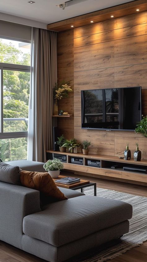 Loft Tv Room Ideas, Tv Room Wall, Tv Room Ideas, Mounted Tv Ideas Living Rooms, Tv Fal, Hidden Tv, Latest Living Room Designs, Kabinet Dapur, Tv Room Design