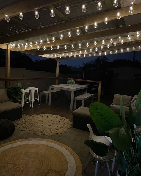 Festoon Lights Under Pergola, Vine And Fairy Light Ceiling, Rooftop Fairy Lights, Festoon Lights Courtyard, Festoon Lighting Garden Pergola, Outdoor Renovation, Diy Fairy, Festoon Lighting, Outdoor Area