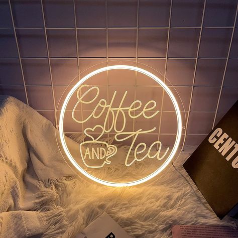 This awesome neon sign for all the coffee and tea lovers is just $39.99 on amazon! Tea Neon Sign, Cafe Neon, Coffee Neon Sign, Coffee Neon, Tea Room Decor, Lights Restaurant, Coffee Station Kitchen, Neon Bar Signs, Coffee Bar Signs