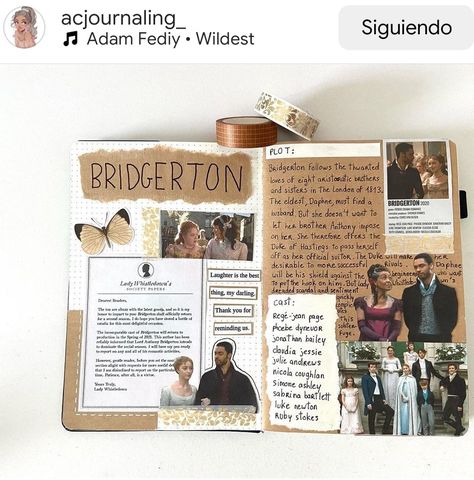 Creadora: @acjournaling_ (ig) Bridgerton Journal Spread, Bridgerton Journal, Movie Journal, Journal Spreads, Journal Book, September 2, Her Brother, Journal Inspiration, Book Journal