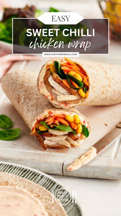 Craving something flavorful yet quick for lunch? Try this Sweet Chilli Chicken Wrap! Packed with grilled chicken, crunchy veggies, and a zesty kick from Philadelphia with Sweet Chilli, it's the perfect option for busy days. 

#EasyHomeMeals Sweet Chilli Chicken, Kid Friendly Breakfasts, Kid Approved Meals, Home Meals, Tortilla Wraps, Sweet Chilli, Chicken Wraps, School Food, Weeknight Dinner