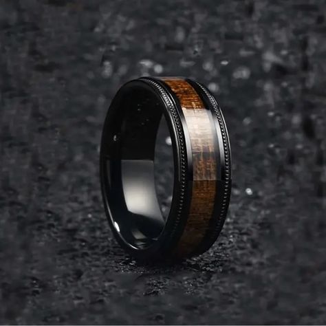 I Also Have Size 10 Bundle And Save Black Titanium Ring, Stainless Steel Wedding Ring, Antler Ring, Koa Wood, Titanium Ring, Anniversary Jewelry, Wood Inlay, Mens Accessories Jewelry, Men's Jewelry Rings